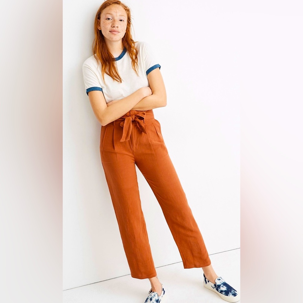 Madewell Linen-Blend Paperbag Pants in Burnt Orange